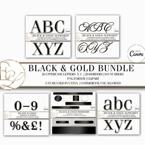 Black and gold alphabet |Gold Alphabet |Gold Borders | Gold Clipart | Chrome letters | Gold letters