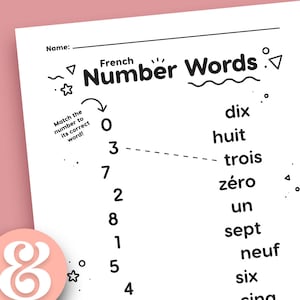 French Number Words Matching • Printable Worksheet grades PreK and up!