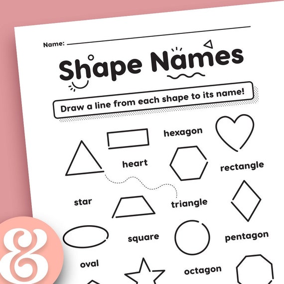 shape names a cute printable worksheet for identifying 2d etsy