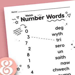 Emparejar palabras numéricas en galés • ¡Hoja de trabajo imprimible para grados PreK y superiores!