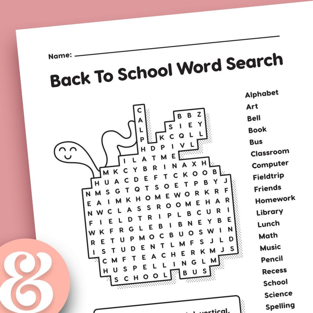 Back to School Word Search • A Cute Printable Worksheet, Grades 1-5 - Etsy