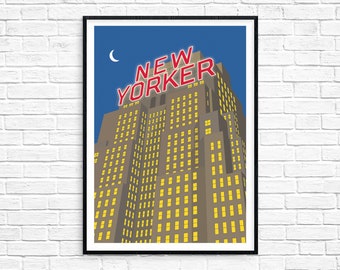New Yorker Hotel at night Manhattan Giclee print Art Deco Jazz Age New York