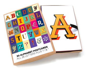 Alphabet Postcards: Colourful decorative typographic boxed gift set of 30 A6 cards. Type Fonts Graphics.