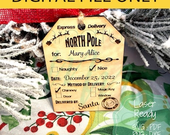 North Pole Express Gift Tag Ornament, Christmas Tree 2022, DIGITAL File only, Laser Ready, Personalize, Glowforge, SVG. Kids, Christmas SVG