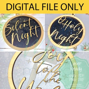 Christmas Trio Ornament Bundle, Christmas SVG, Glowforge Tested, Christmas Carols Ornament File - Laser Ready - Three designs, 2 backers