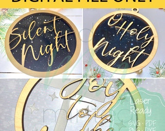 Christmas Trio Ornament Bundle, Christmas SVG, Glowforge Tested, Christmas Carols Ornament File - Laser Ready - Three designs, 2 backers