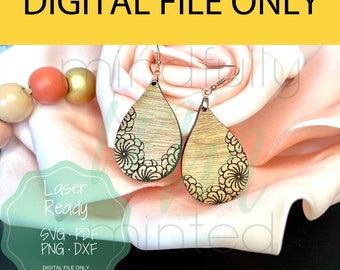 Beautiful Floral Teardop Earrings Boho Casual Dress- DIGITAL File only - Laser Ready