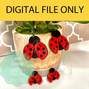 Ladybug Earrings - Stud and Dangle - Fun Nature Jewelry - DIGITAL Cut File only - Laser Ready