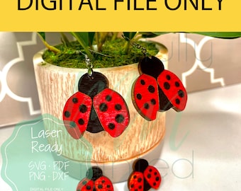 Ladybug Earrings - Stud and Dangle - Fun Nature Jewelry - DIGITAL Cut File only - Laser Ready