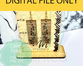 Beautiful, Floral Vine Bar Earrings, Boho Chic, Dress, DIGITAL File only, Laser Ready SVG, Engraved Wood Earrings, Hand Drawn Earrings