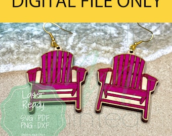 Adirondack Chair Summer Fun Earrings - DIGITAL File only - Laser Ready - Beach - Sand - Sea