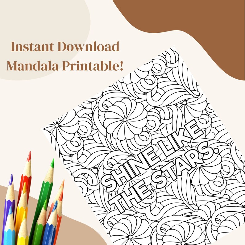 Positive Quote Mandala Printable Coloring Page Shine Like the Stars Etsy