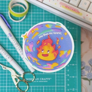 She likes my spark! | Calcifer sticker | fire demon sticker for water bottle, bullet journal, bujo, laptop