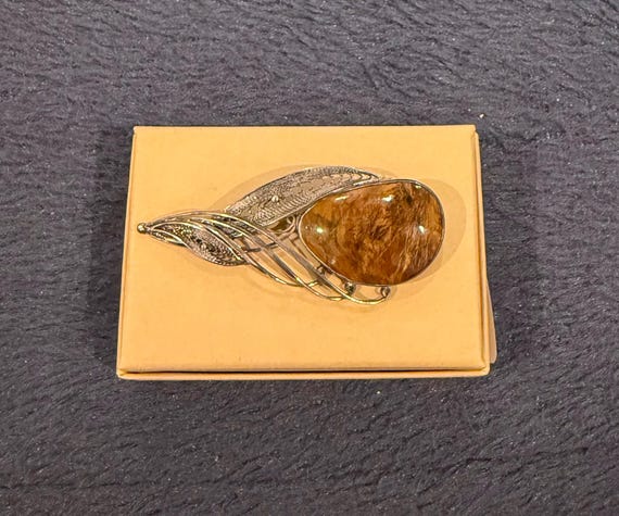 Antique Silver Filigree & Wood Brooch