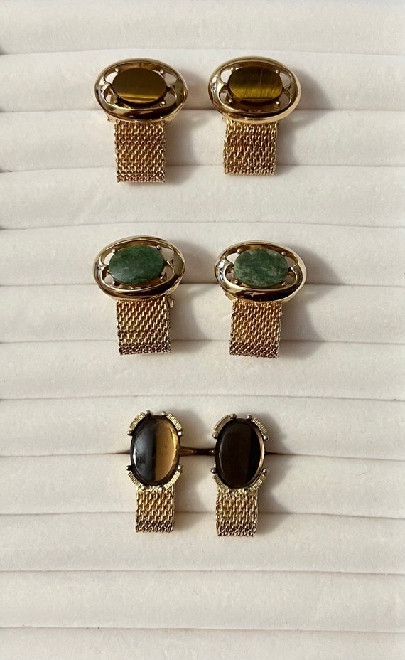 Vintage Swank Stone Center Cufflink Trio