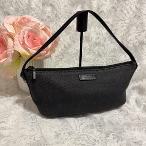 Vintage GUCCI authentische Canvas Boot Tasche Baguette Pochette Schwarz