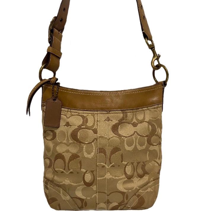 バッグ Coach Handbag Signature BrownLeather y2k Vintage Y2K Coach Signature Canvas and Leather Trim Shoulder