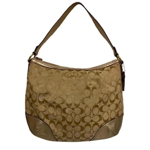 Coach F17400 Vintage Signature Canvas and Leather Trim Shoulder Bag in Beige