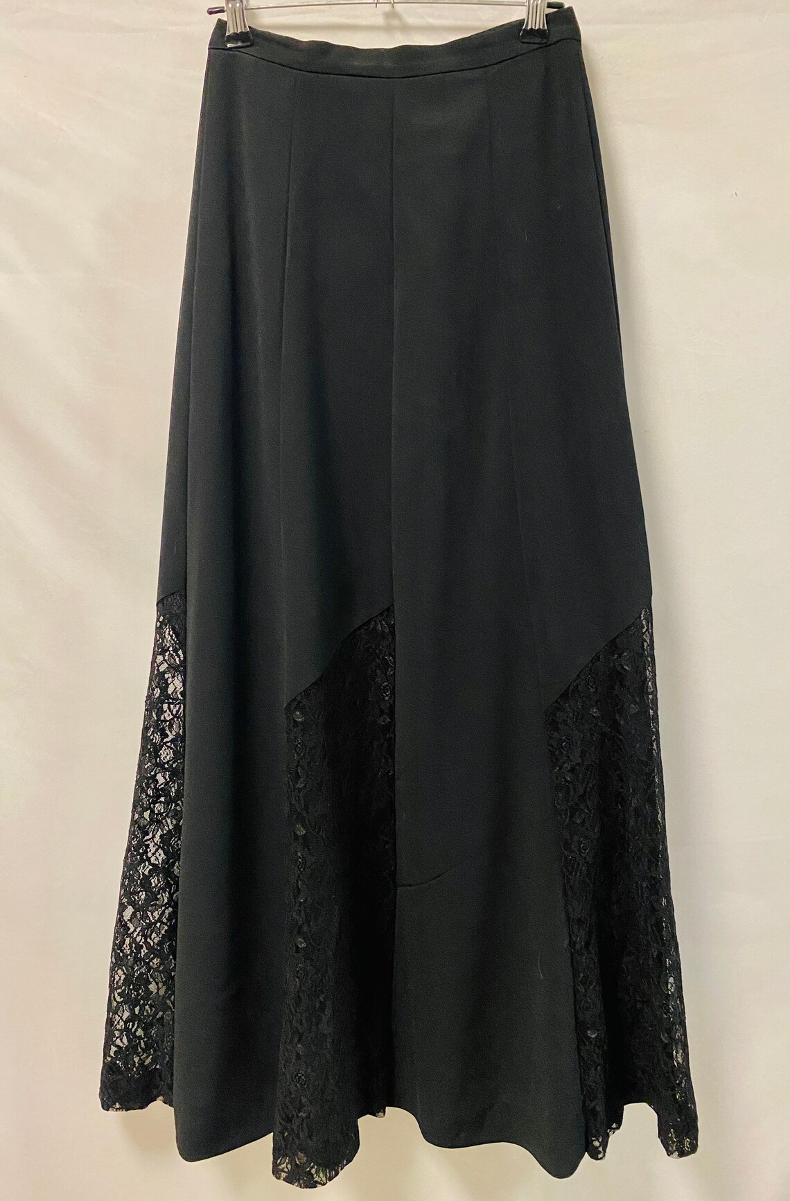 Vintage Early 2000s Black With LacePanelled Midi Full Skirt | Etsy