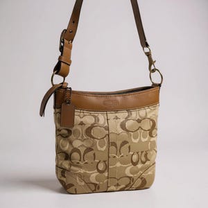 Vintage Y2K Coach Signature Canvas and Leather Trim Shoulder Bag in Brown