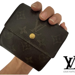 Auténtica cartera vintage Louis Vuitton Monogram Elise de cuero marrón con tres pliegues