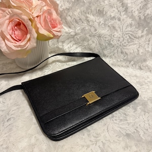 Authentisch Vintage Christian Dior Schwarz und Gold Ledertasche
