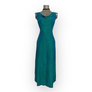 Vintage Y2K Iridescent Green Maxi Slip Dress: Prom Gown