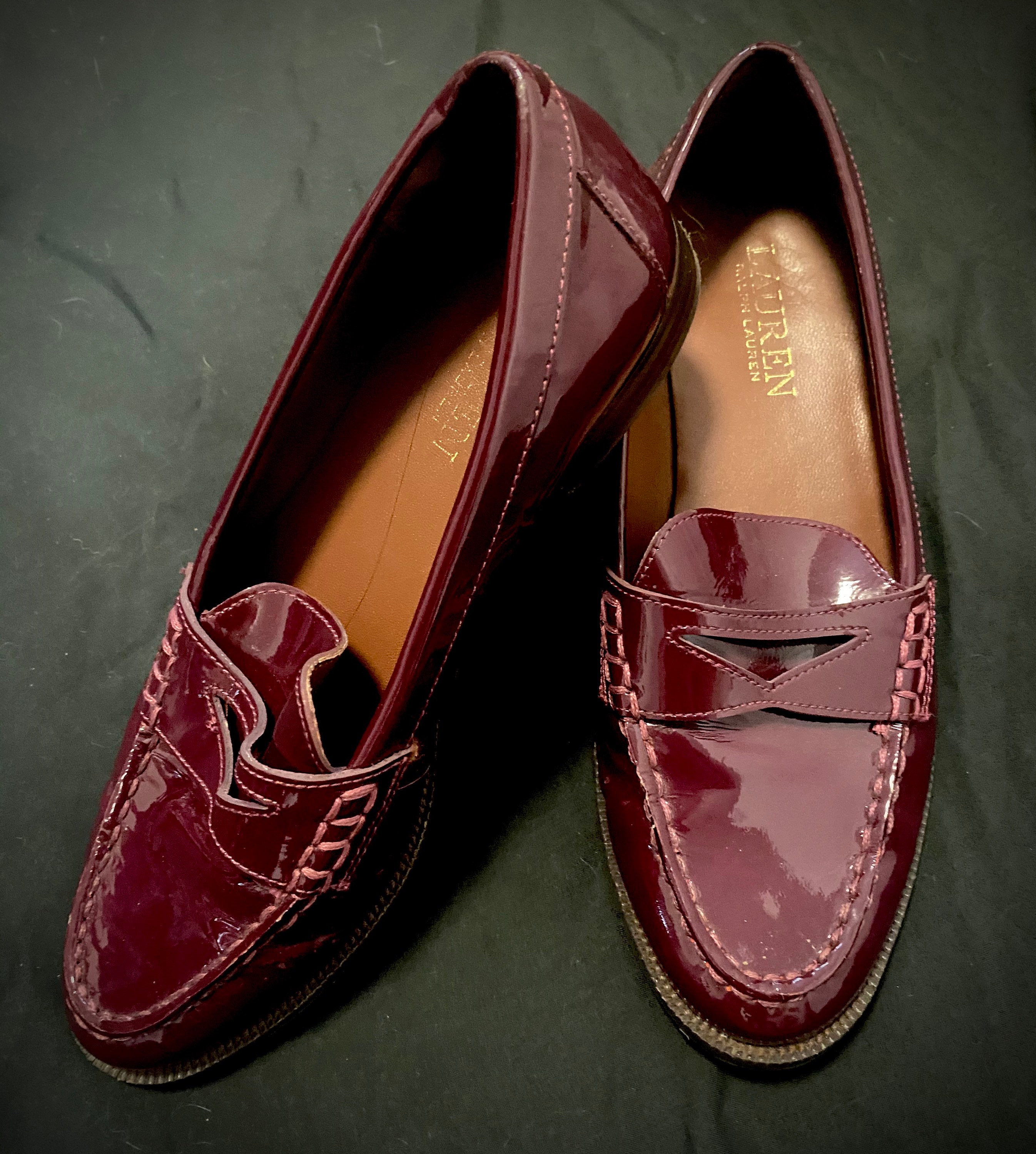 Vintage Ralph Lauren Burgundy Patent Loafers | Etsy
