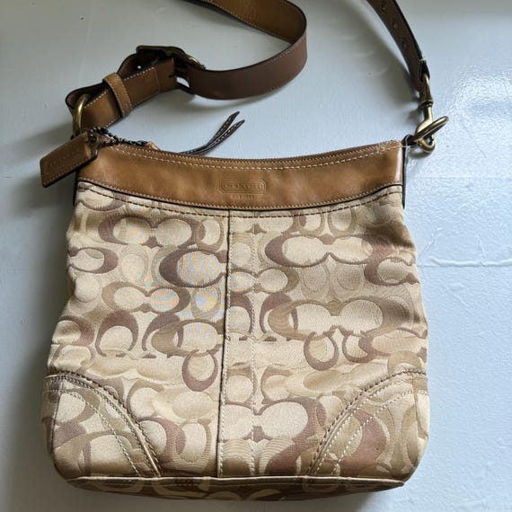 バッグ COACH archive coach Canvas hand bag y2k Vintage Y2K Coach Signature Canvas and Leather Trim Shoulder
