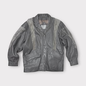 Vintage 90’s Genuine Leather Jacket in Grey Size 14