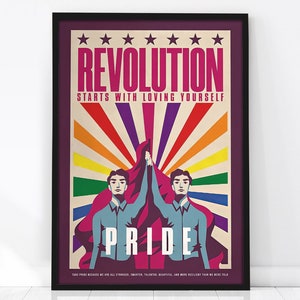 Pride Revolution Poster – Retro Gay Art Print, Queer Protest Poster, LGBTQ, Gay Print, Diversity Artwork, Progres Pride Poster, Love Wins