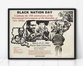 Black Nation Day Poster 1983, Vintage Black Power Print, Republic of New Afrika, Protest Wall Art, African American History
