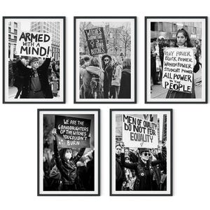Set of 5 Feminist Prints, Activist Posters, Protest Wall Art, Black and White Photos, Women Protest Print, Activist Print, Women Empowerment