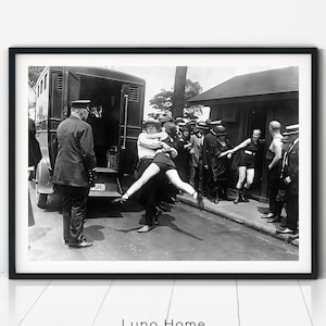 1920s Woman Arrested for Wearing Swimsuit, Vintage Feminist Photo, Black and White Wall Art, Protest Print, Fashion Photography Poster