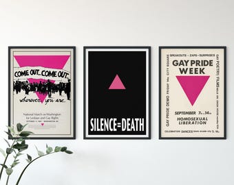 Set of 3 Retro Gay Posters, Vintage Wall Art, Lesbian and Gay Rights, Gay Art, Retro Print, Pride Art, Gallery Wall Set, Queer Art, Gay Gift