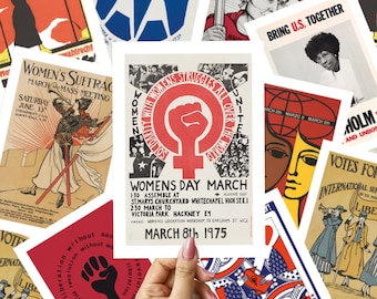 Set of 10 Vintage Feminist Prints. Historic Protest Posters for Gallery Walls, Women’s Rights Posters, Wall Collage Kit, Christmas Gift