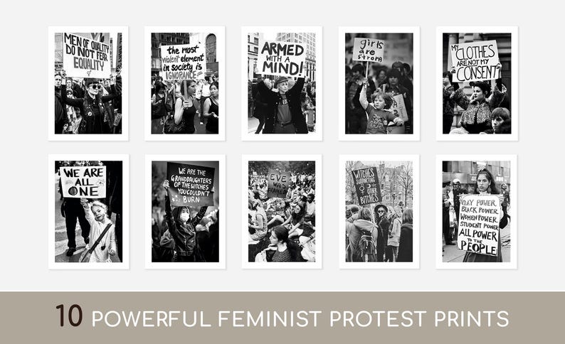 Protest Prints Feminist Wall Art Set of 10, Protest Photography Prints, Black and ...