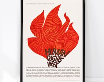 Human Rights Week Poster, 1960s Vintage UNESCO Print, Retro Political Wall Art, Activist Graphic Design, Social Justice Decor, Protest Art