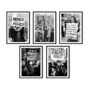 Feminist Print Set of 5, Black and White Protest Photos, Activist Wall Art, Women Empowerment Decor, Equality Art
