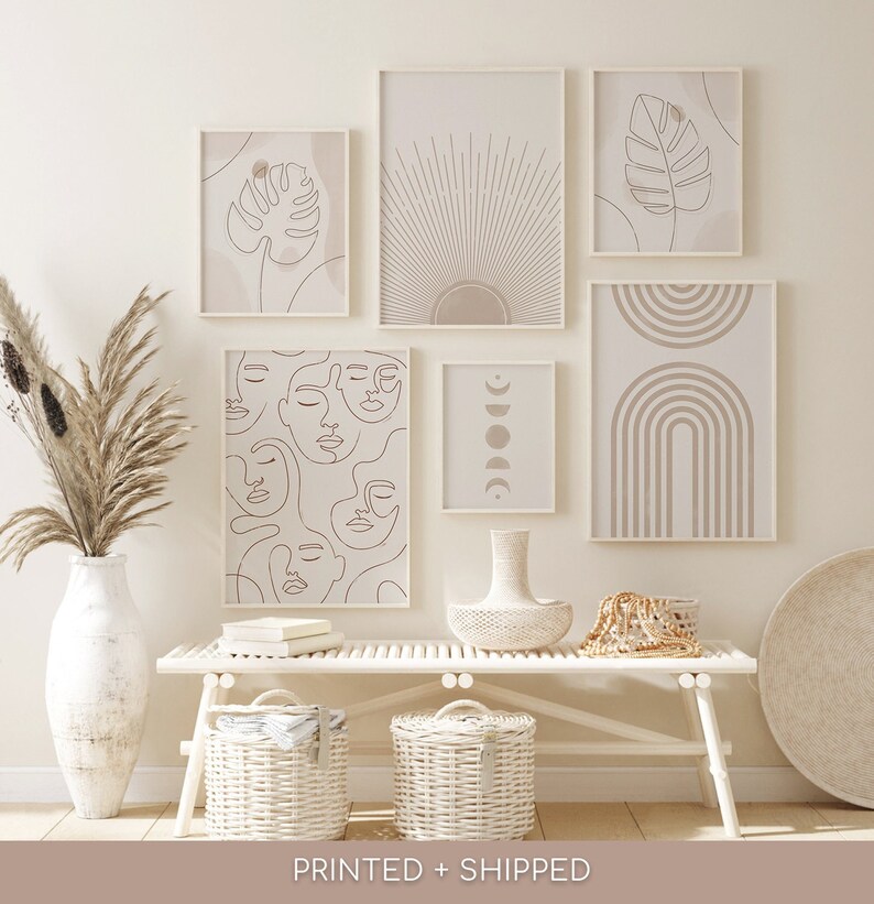 Neutral Gallery Wall Art Set of 6 Neutral Prints Boho Wall Etsy
