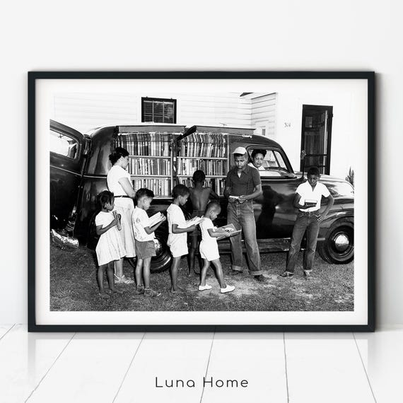African American Children at Bookmobile, Black History Month Print, Vintage Historical Photo, Civil Rights Movement, Educational Wall Art