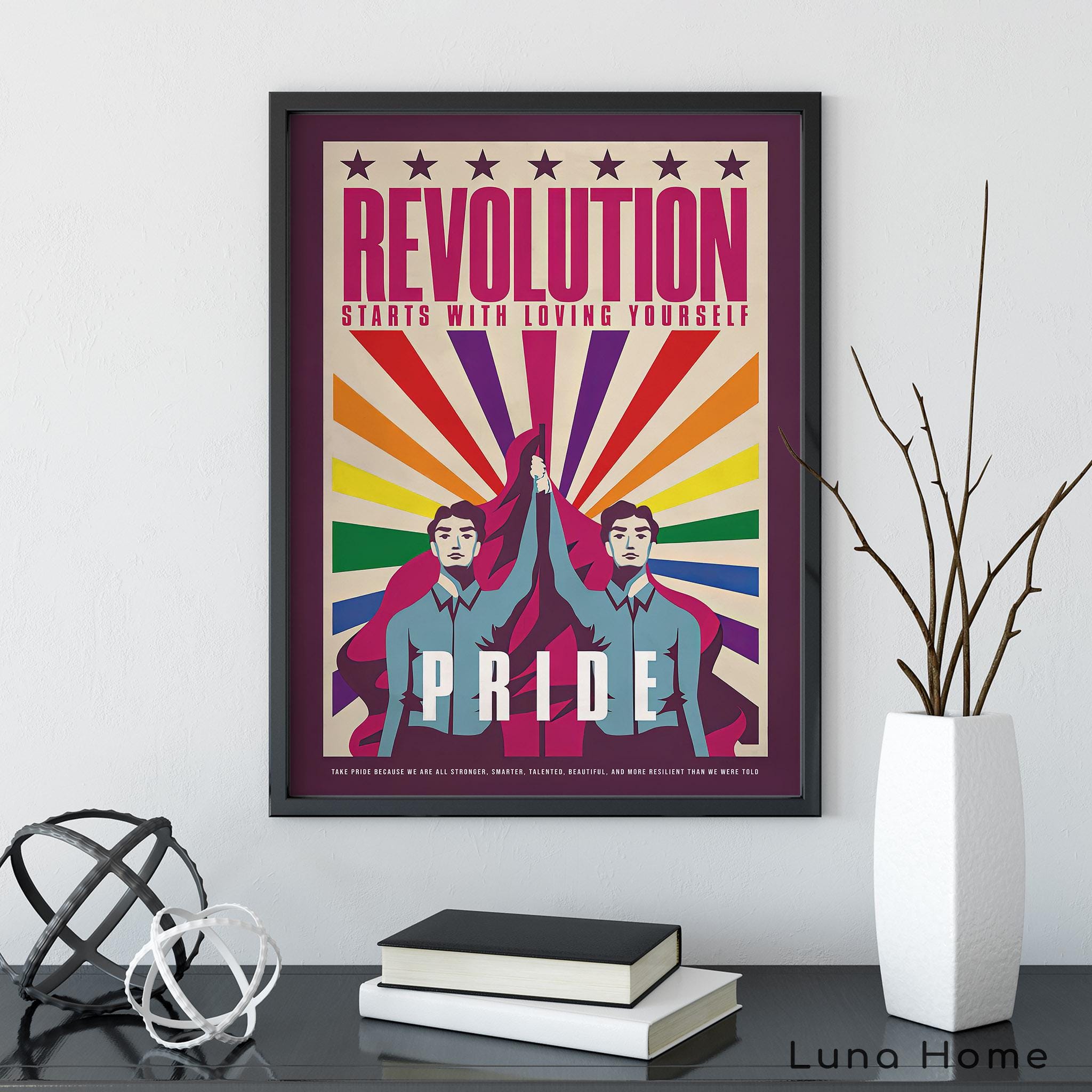 Pride Revolution Poster, Retro Gay Print, LGBTQ Wall Art, Queer