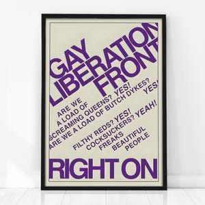 Gay Liberation Front Poster 1970, Vintage Pride Decor, Lesbian and Gay Rights, Retro Protest Print, Queer History, Gift for Couple, LGBTQ