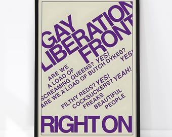 Gay Liberation Front Poster 1970, Vintage Pride Decor, Lesbian and Gay Rights, Retro Protest Print, Queer History, Gift for Couple, LGBTQ