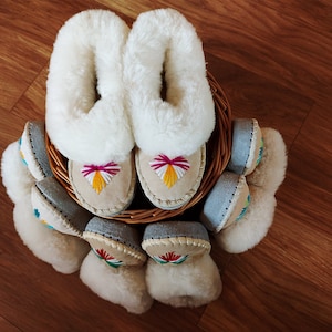 Handmade Sheepskin Slippers, Polish Moccasins, Warm Shearling Fur