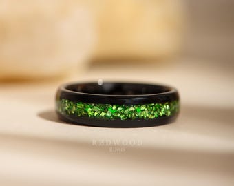 Black Emerald Ring, 6MM Tungsten Ring With Green Lab-Grown Emerald Gemstone Inlay, Women's Wedding Band, Green Ring, Birthday Ggift