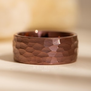 Brown Tungsten Ring, Hammered Ring, Large 10MM Ring, Chocolate Band, Comfort Fit Ring, Tungsten Band, Men&#39;s Wedding Ring, Engagement Ring,