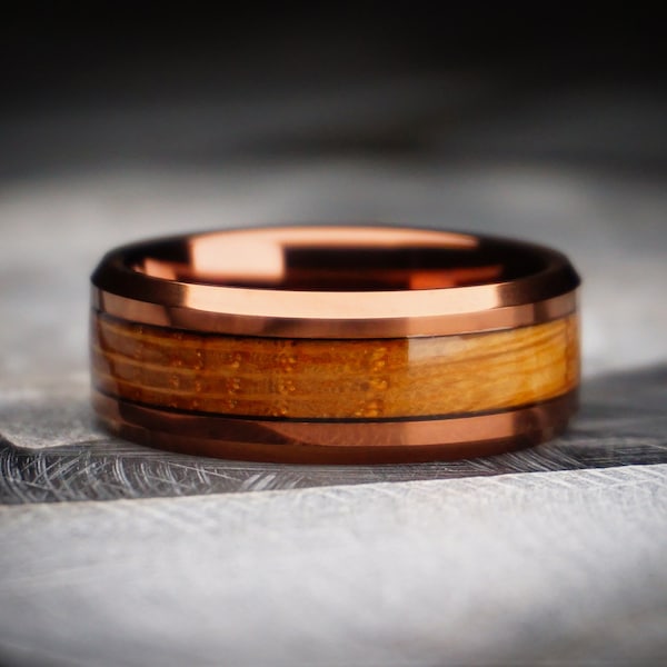 Whiskey Barrel Wedding Band, Brown Tungsten Ring, Wood Ring, Whiskey Barrel Ring for Men, Mens Wedding Band Ring, 8mm Band