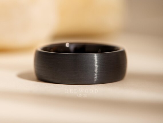 8mm Black Tungsten Carbide Men's Engagement Ring - Two Tone Brushed Finish, Comfort Fit, Size 11.5 | Scratch Proof Wedding Band - View #2