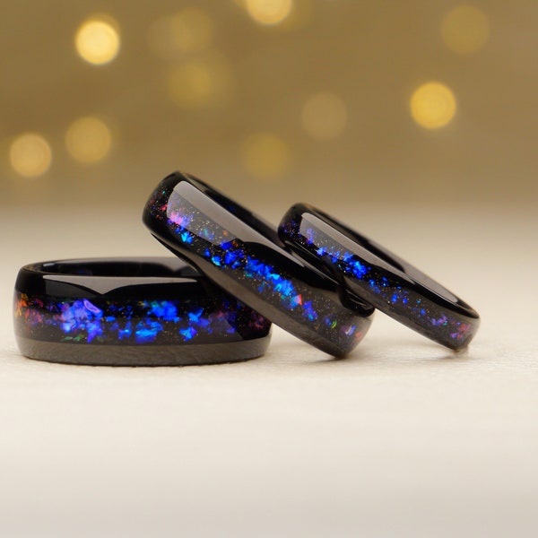 Matching Galaxy Wedding Bands - 4MM, 6MM or 8MM width - Black Tungsten Carbide with Galaxy Nebula Inlay, Matching Engagement bands